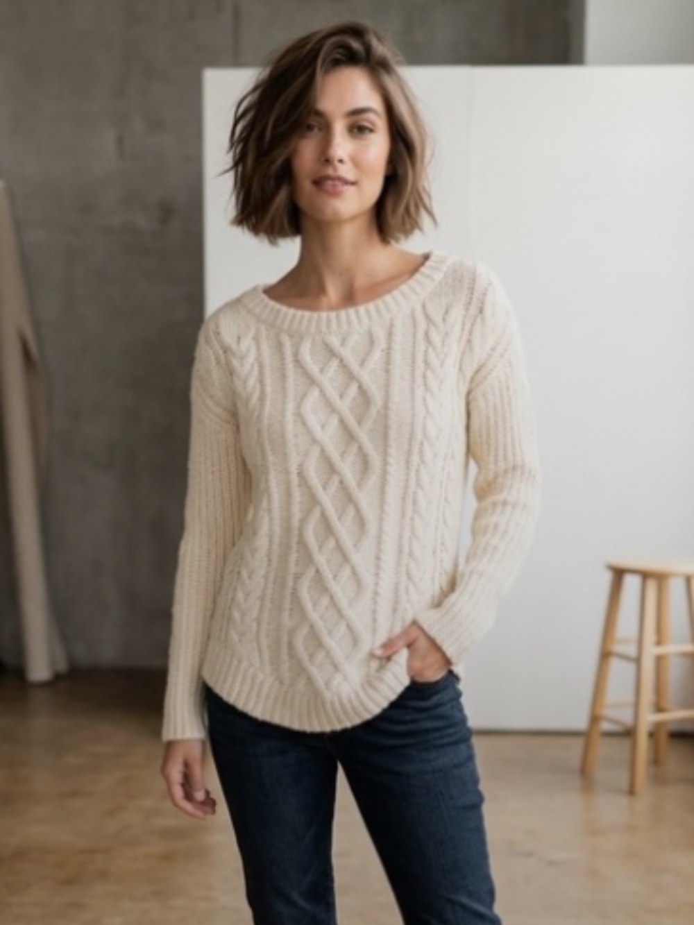 Banana Republic Cream Cable-Knit Crewneck Women's XS Sweater